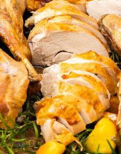 Turkey breast cut into slices.