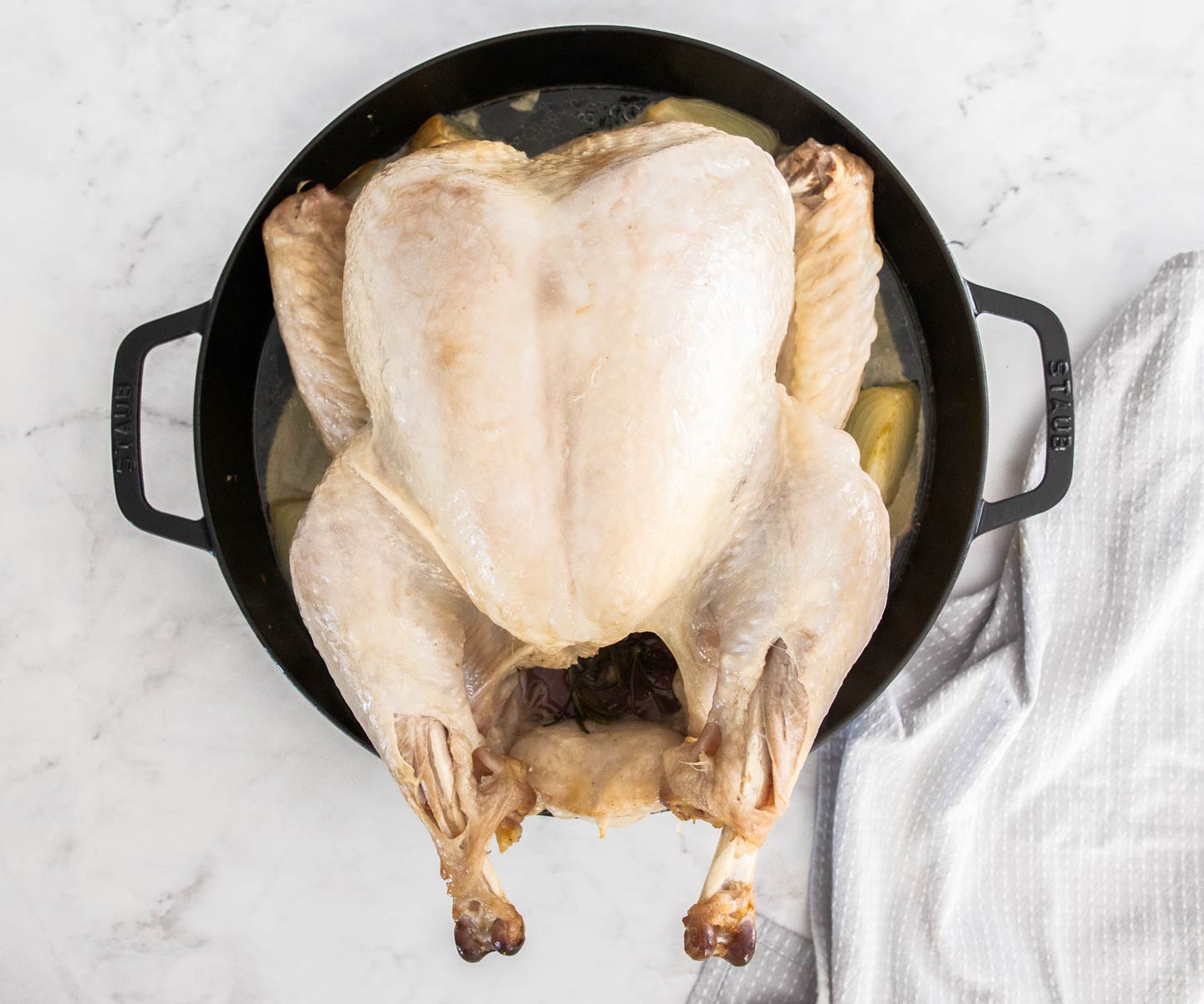 The turkey at the halfway point, foil removed.