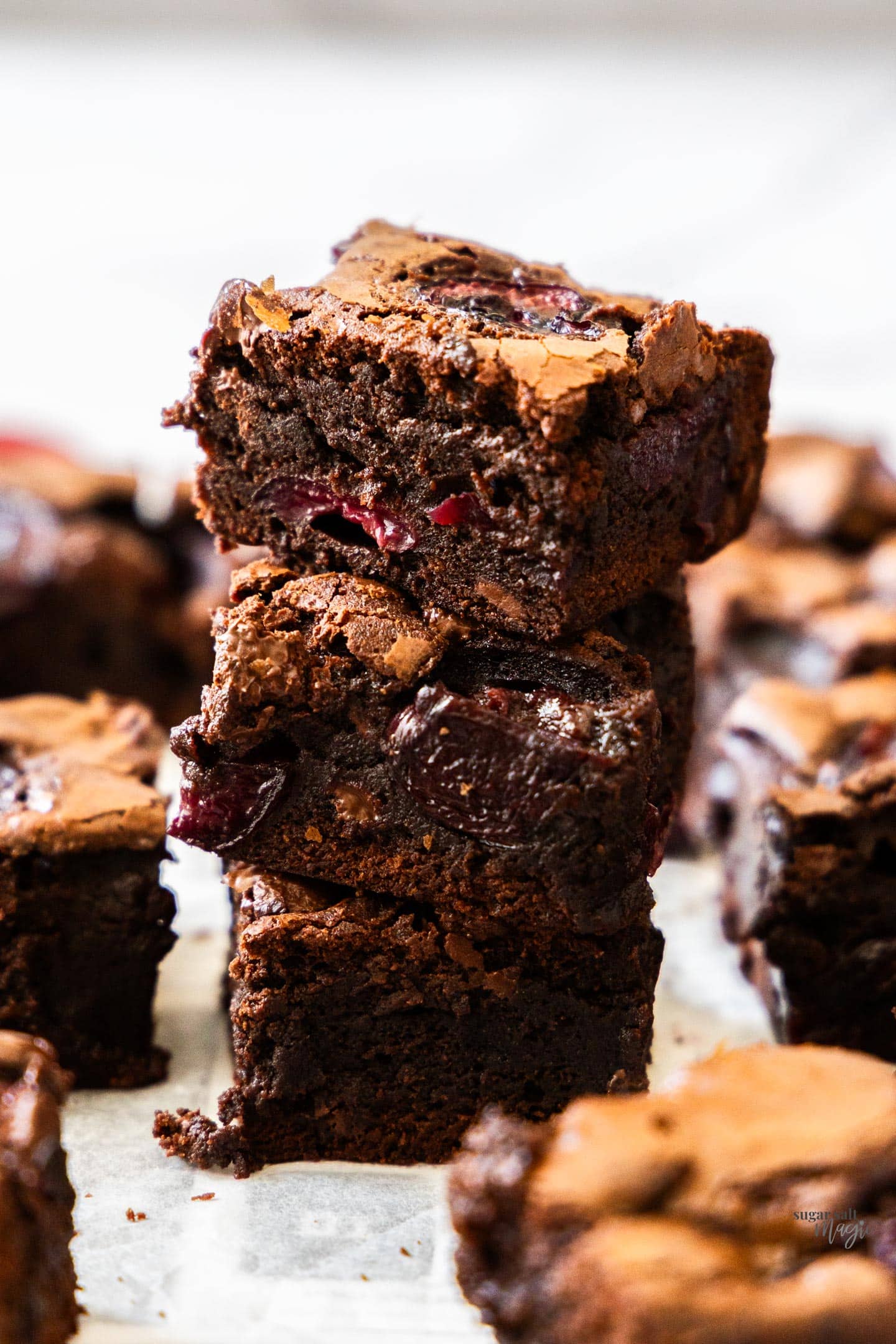 Cherry Brownies A stack of 3 cherry brownies.