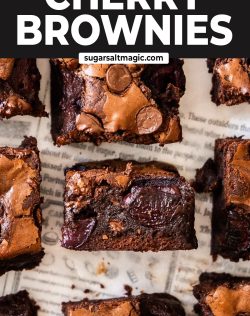 Top down view of a brownie standing on it's end to show the texture inside.