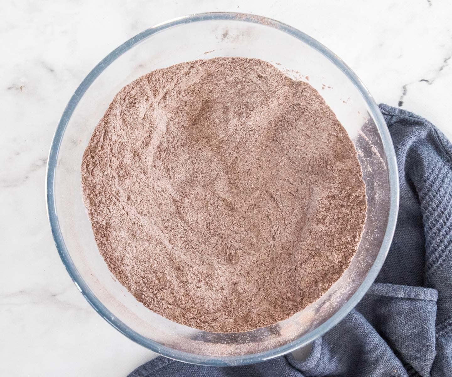 Cherry Chocolate Bundt Cake The dry ingredients in a mixing bowl.