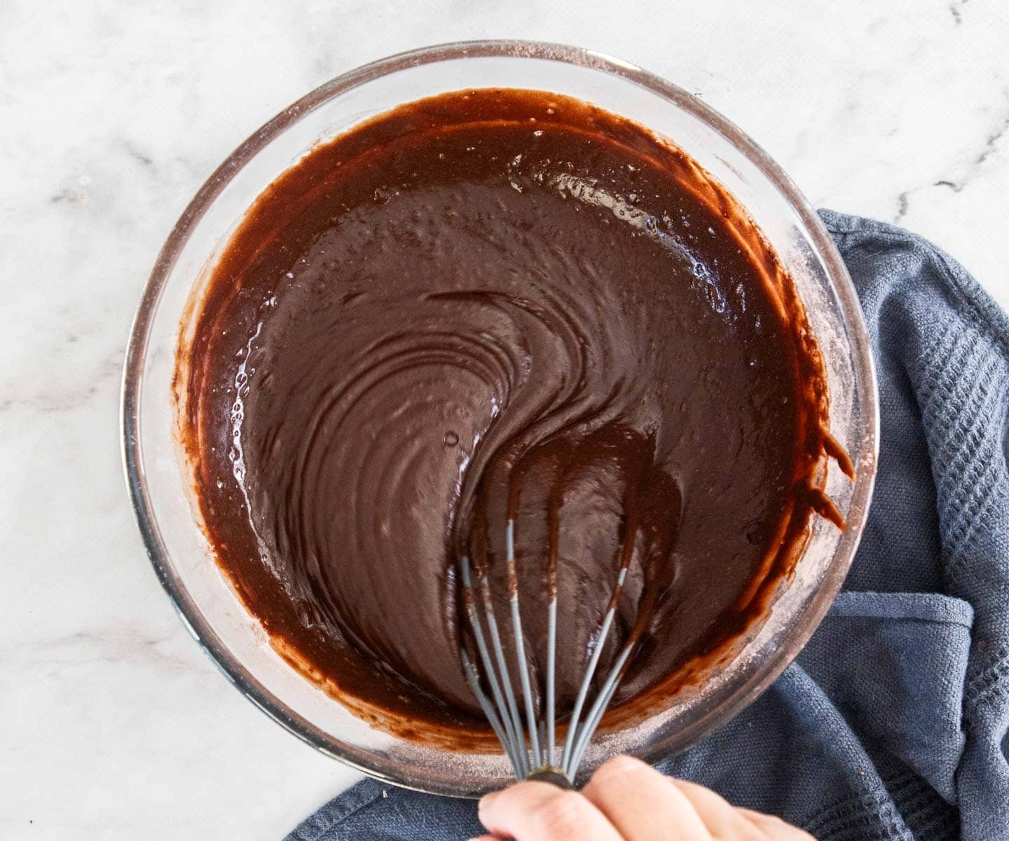 Cherry Chocolate Bundt Cake The cake batter combined in a mixing bowl.