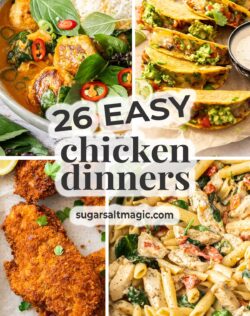4 chicken dinner images with a banner title saying "26 chicken dinners"